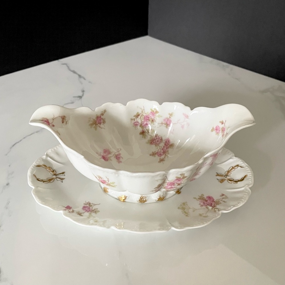 Gravy Boat - Pink Rose Pattern - Haviland Limoges